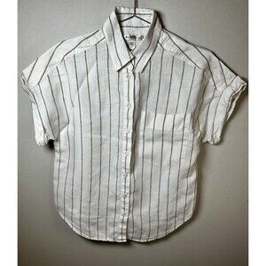 Banana Republic 100% Linen Shirt Womens XS White Tan Stripe Resort Vacation Top